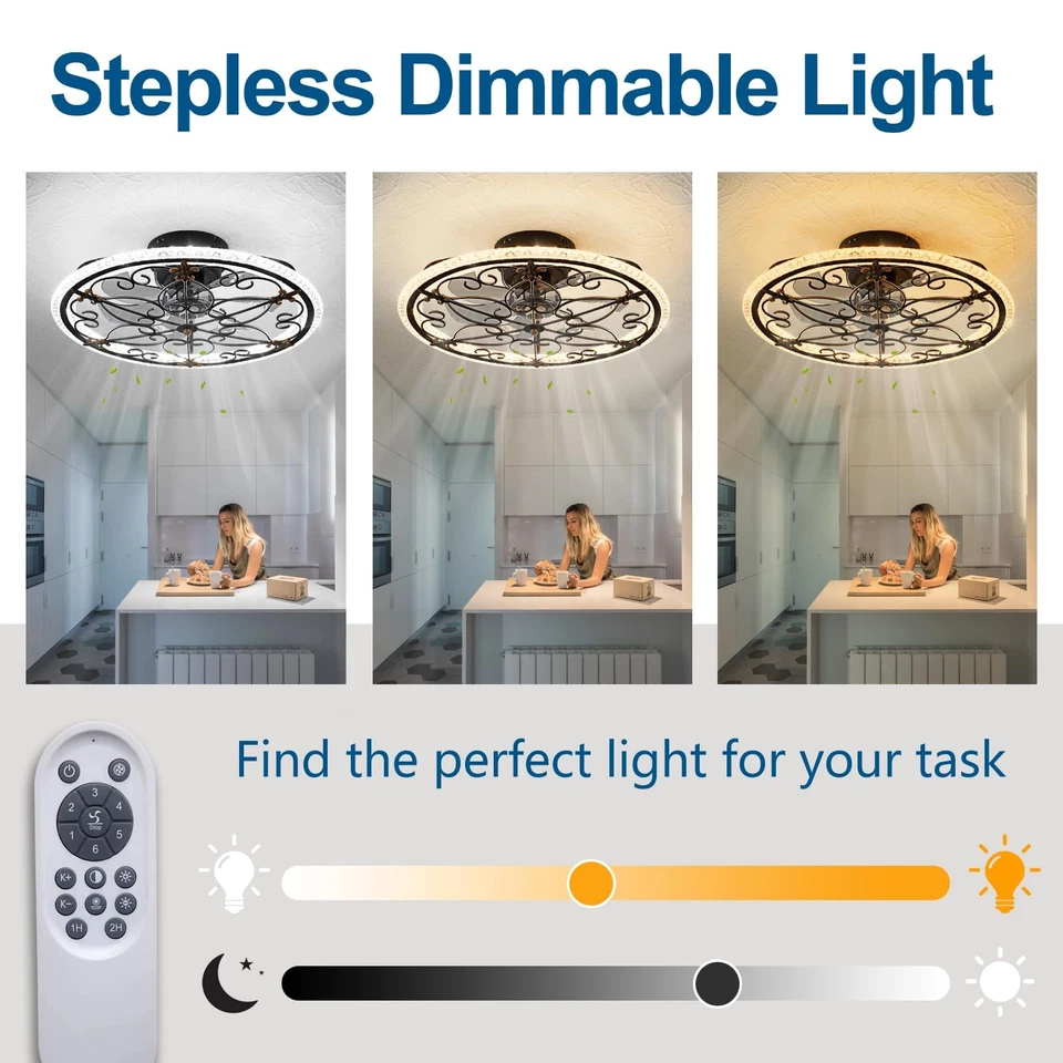 Rustic Black Caged Ceiling Fan with Light Farmhouse Caged Ceiling Fan with Re... - Image 3 of 4