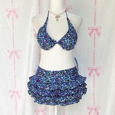 Blue Ruffle Bikini Set 3 Piece Babydoll Swimsuit NWT Japan Import Coquette