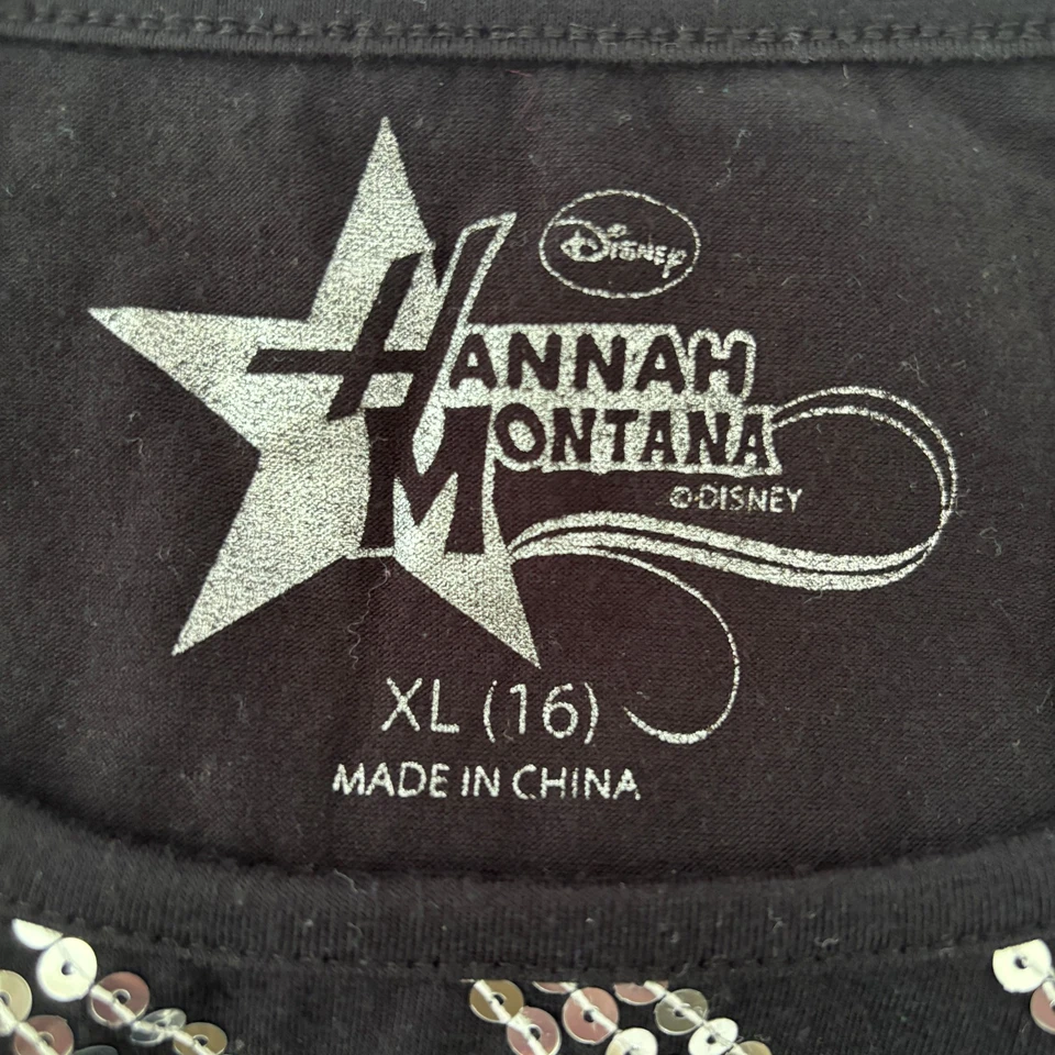 Vestido Hannah Montana Niñas XL Juvenil Junior Negro Bling Lentejuelas Disney Elástico Foto 3 de 4