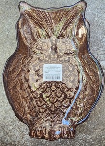 Pier One Glass Owl Reverse Painted Gold Metallic 8"  Trinket Dish