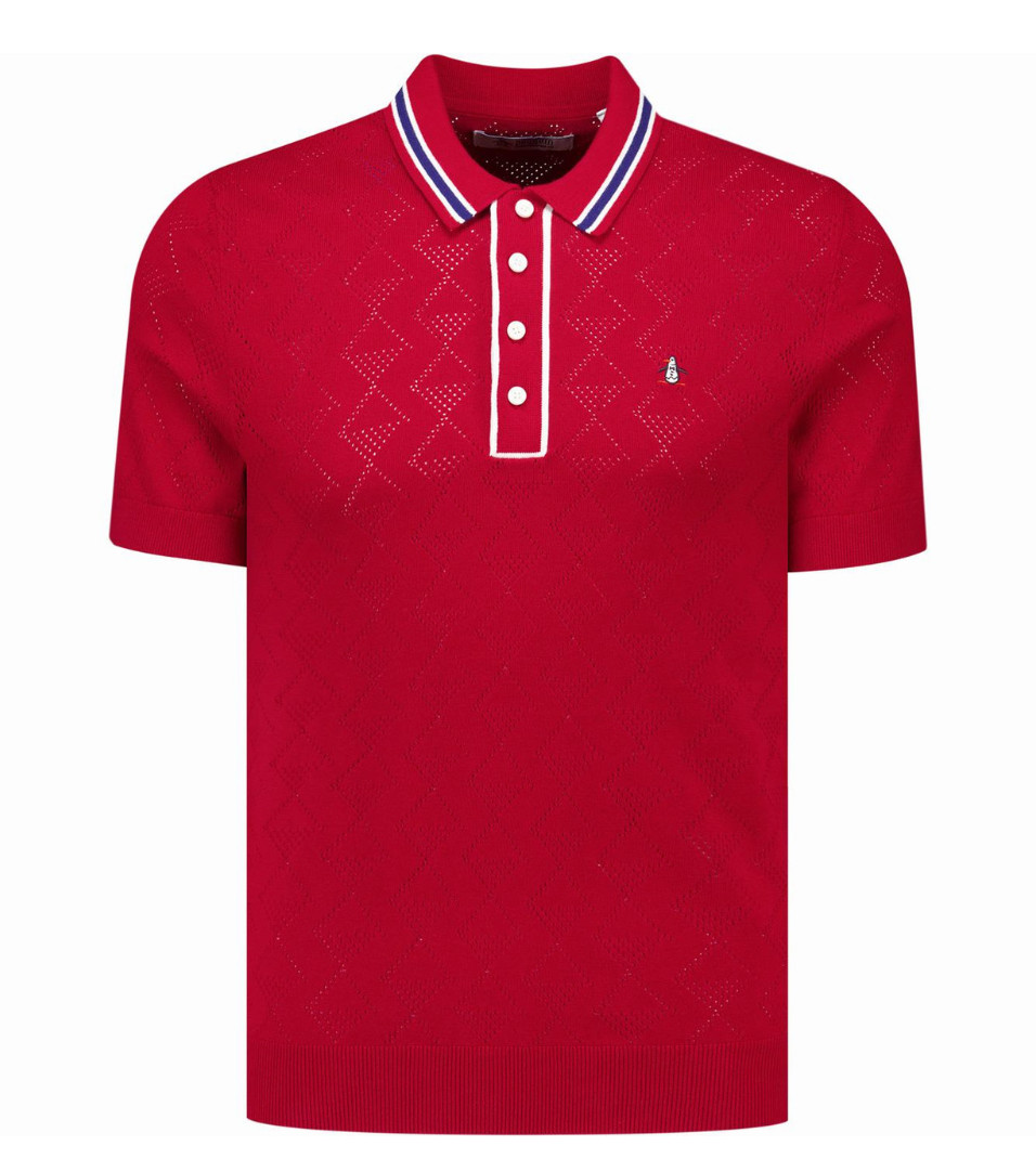 ORIGINAL PENGUIN® GEOMETRIC EYELET SWEATER POLO/RED - MEDIUM
