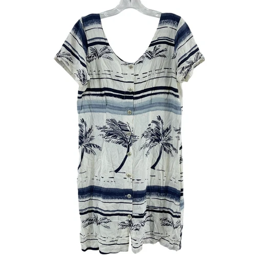 OFF WHITE Abito Jams World vintage donna taglia 8 bianco sporco marino stampa tropicale cambio rayon