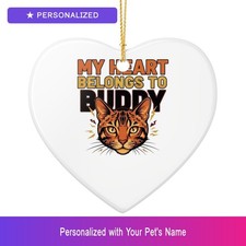 Custom Bengal Cat Pet Lover Ornament Personalized Heart Shaped Christmas Tree