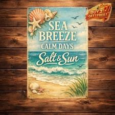 Seashell Waves Coastal Beach Quote Retro Metal Tin Sign 8x12