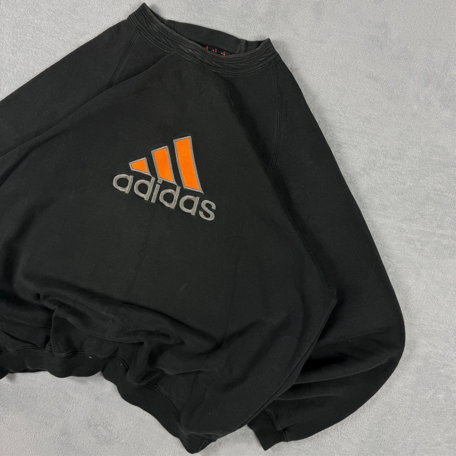VTG Adidas 90's Black Orange Trefoil Logo Heavyweight Sz 48/50 / 2XL Sweatshirt image 3