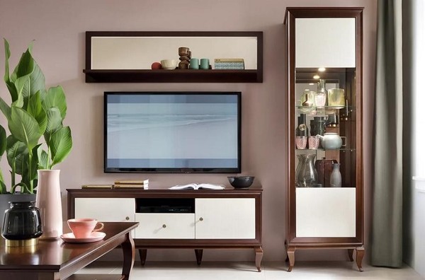 Wohnzimmer Set 3Tlg Stilvoller Tv Lowboard Komplett Wandregal HolzmöBel Vitrine-image