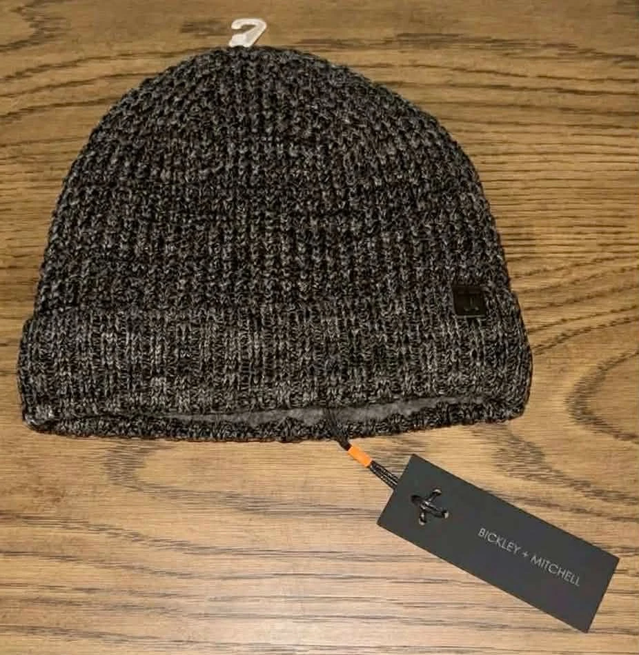 Bickley & Mitchell Men's Sherpa Insulated Black Charcoal Twist Beanie Hat ONE SZ