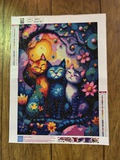 Completed Happy Cats and Flowers Under Stars Diamond Art Painting 12  x 15.75  