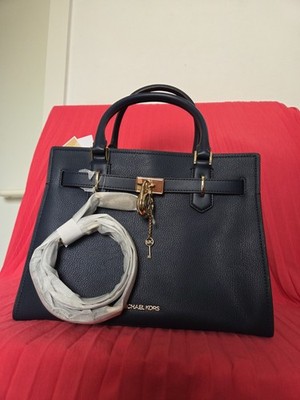 Michael Kors Hamilton in NAVY  Handtasche Dunkelblau  Gold Leder ORGINAL & NEU