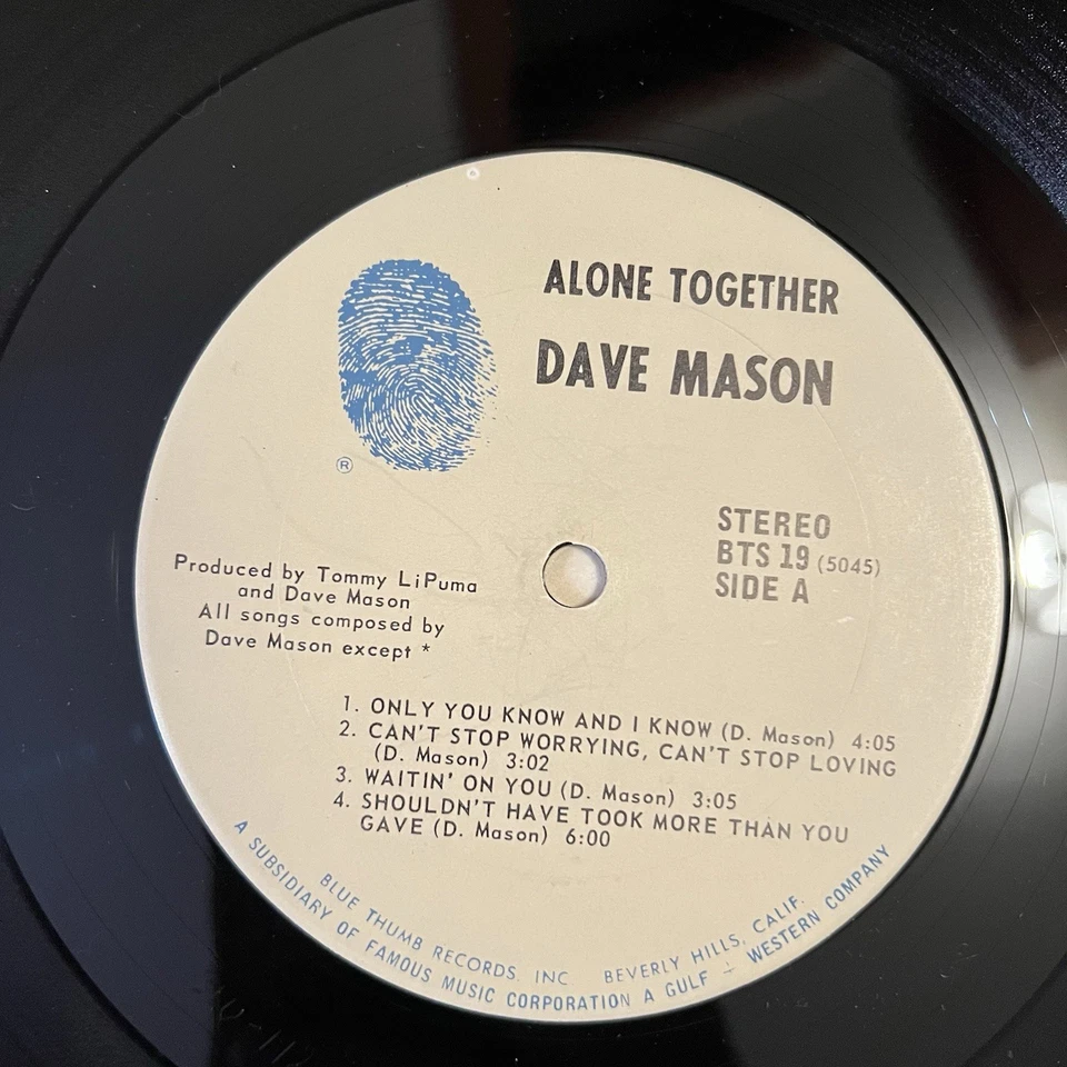 Dave Mason – Alone Together - ABC Blue Thumb BTS 19 Vinyl LP VG+/VG Foto 4 de 4