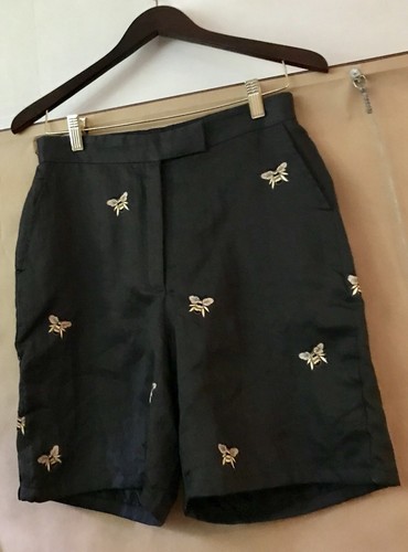 New CJ Laing C J Laing Black Bermuda Shorts with Gold Bees 100% Linen Size 8 - Picture 12 of 12