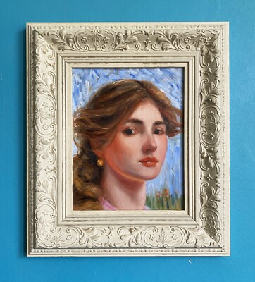 Original Ölgemälde Junge blonde Frau. 10x8 Zoll auf Platte.