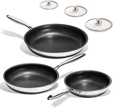 Non Stick Frying Pans Set - 3 Piece (8, 10, 12") Titanium Ceramic Pan with Lids,