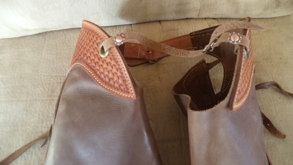 Buckaroo Colorado Dark Brown Leather Chinks Basketweave Tooled w ...