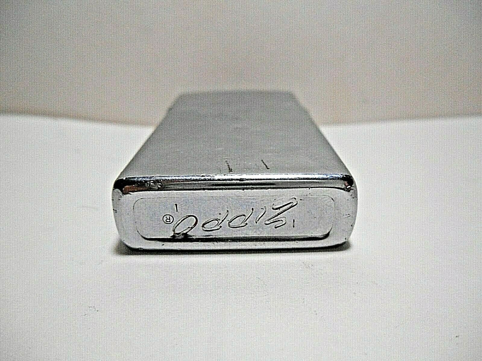 VINTAGE ZIPPO SLIM 1972 I-I  CHROME CIGARETTE LIGHTER - CANCER CRAB ZODIAC SIGN