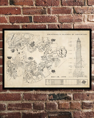 Universal's Islands of Adventure Park & Pharos Lighthouse Blueprint 11'' X 17 