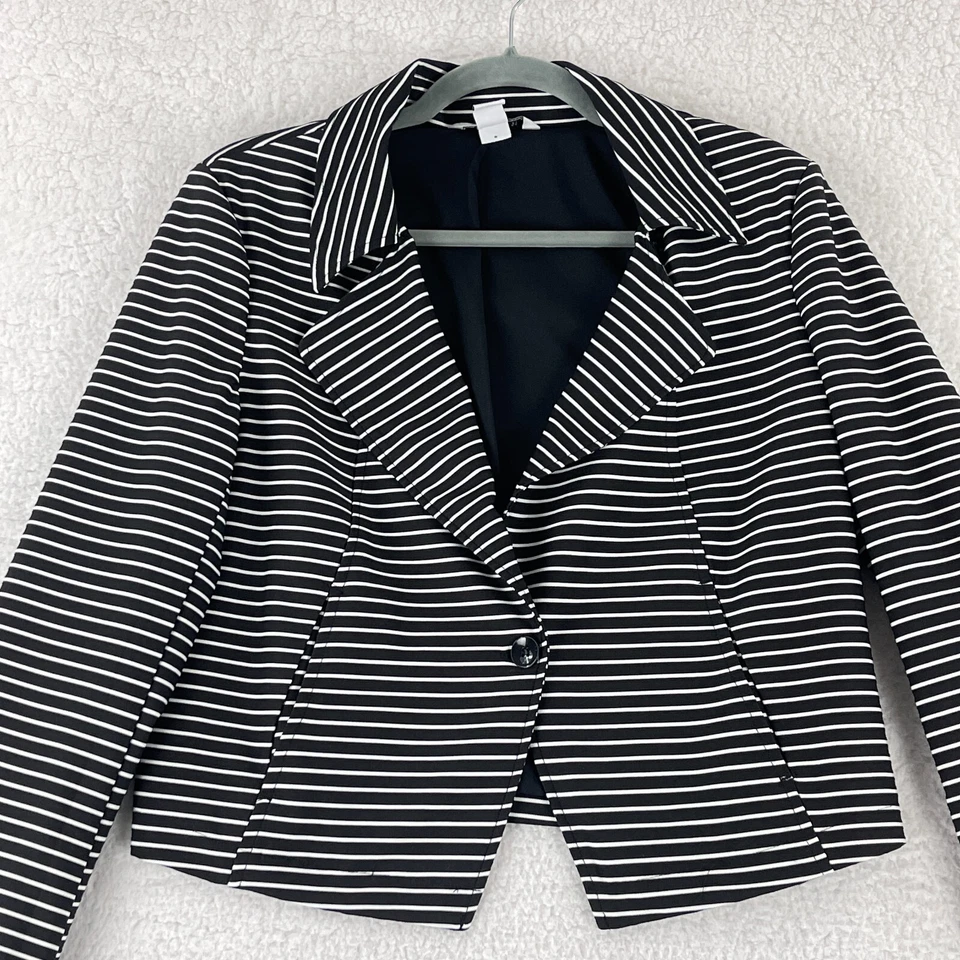 White House Black Market White Blazer Jacket Womens Size 10 Black White Stripe - Image 2 of 4