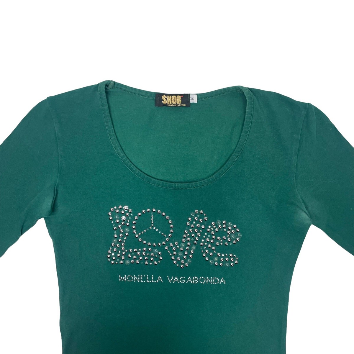 y2k Monella Vagabond Snob Embellished Love T-Shirt Green Womens