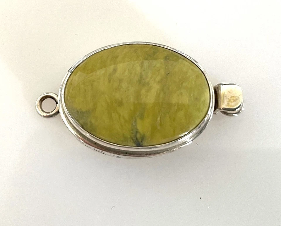 JEWELRY CLASP - Yellow Lime Green Turquoise Sterling Box Clasp Large Never Used — 第 2/4 张图片