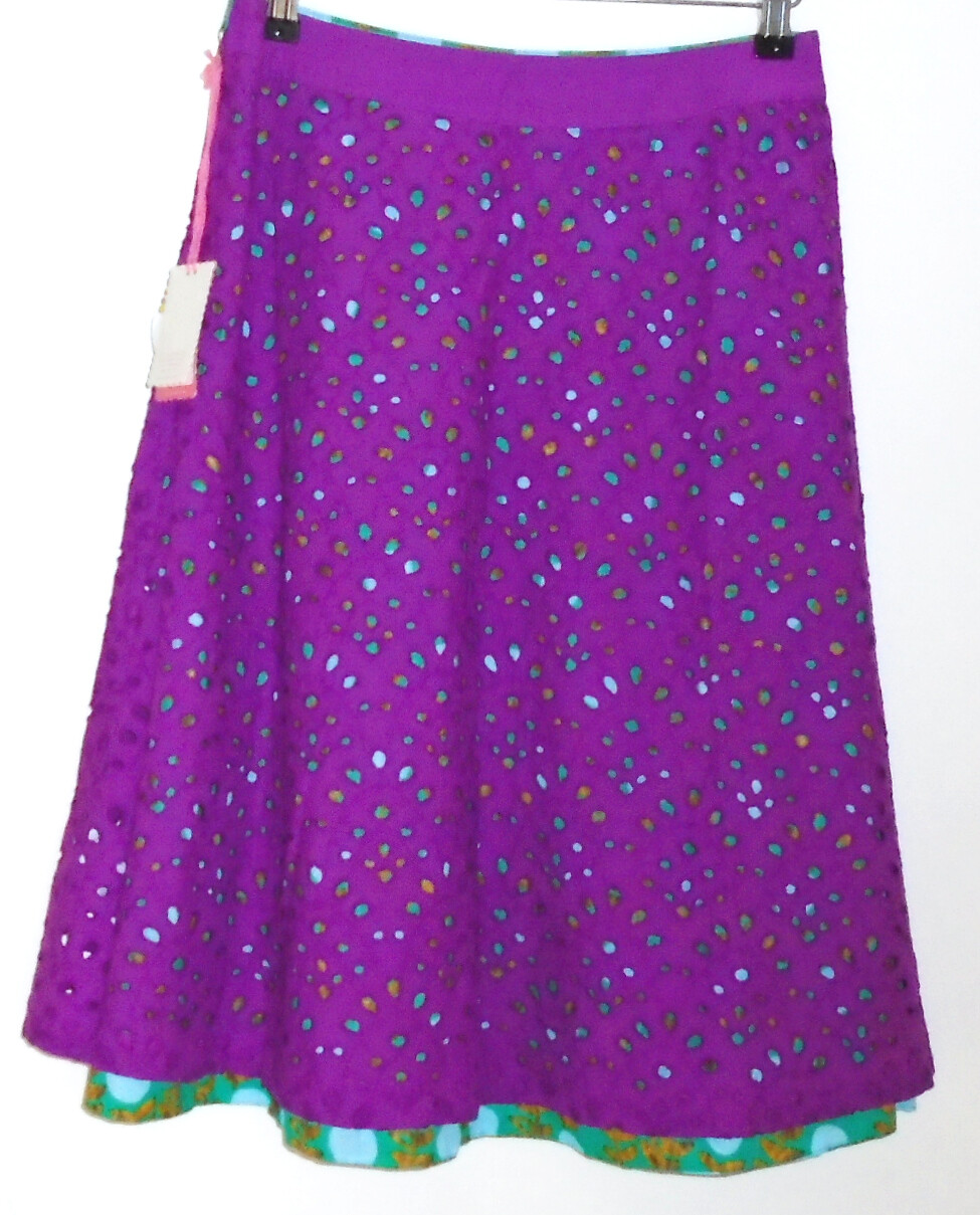 Falda reversible White Stuff Aster verde/púrpura algodón talla 8 etiquetas nuevas BNWT