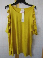NWT Yelete Mustard Yellow Cold Shoulder Strap Sleeve Poly/Spandex Top Women's L