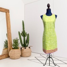 Elie Tahari Women's Dress 4 Sleeveless Silk Blend Sheath Dress Lace Trim Green