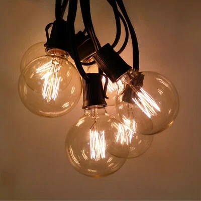 HOMETOWN EVOLUTION, INC G60 Lantern Edison Outdoor Patio String Lights Black Wire Wedding Party Cafe