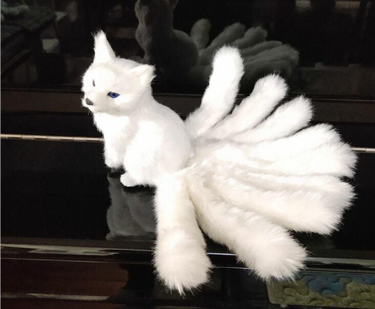 white simulation nine-tails fox model plastic&furs fox doll gift
