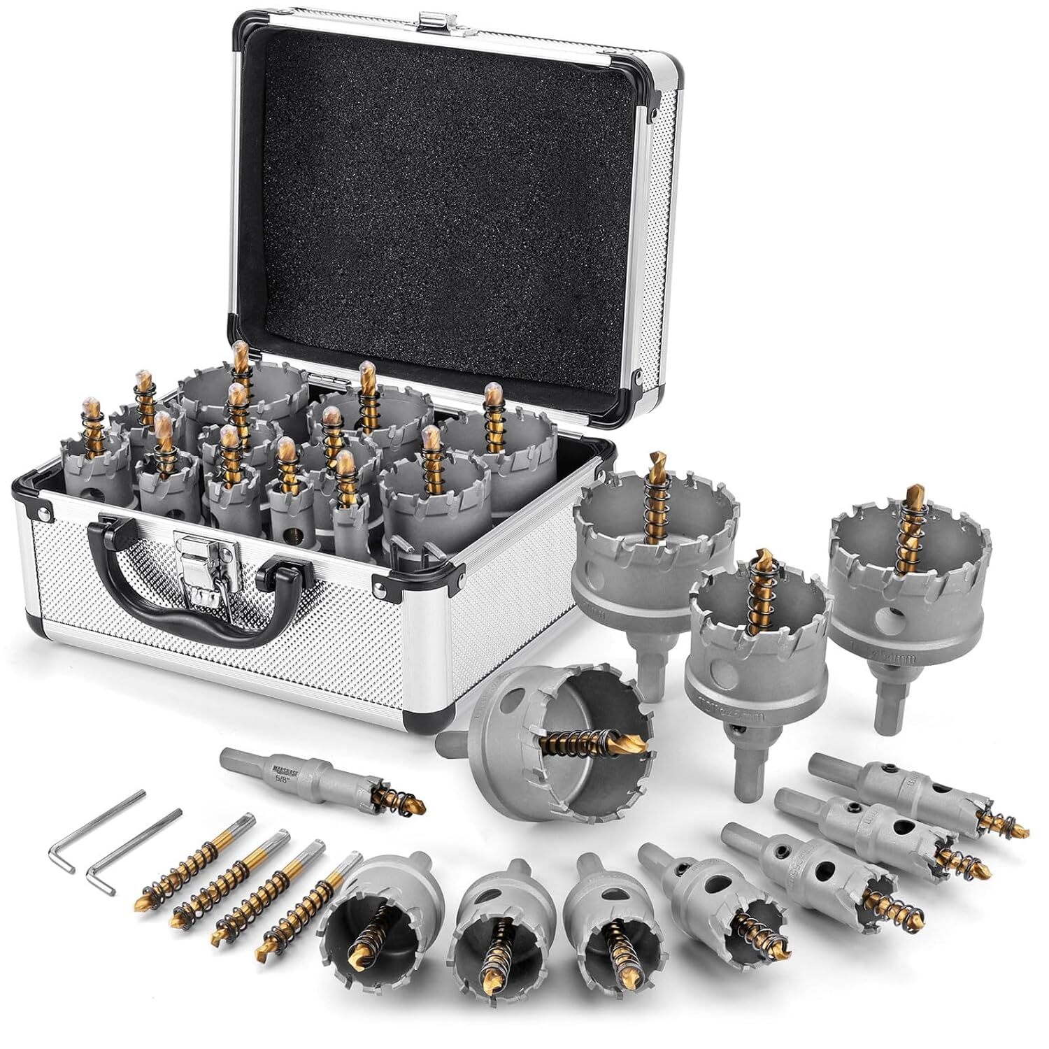 16Pcs TCT Carbide Hole Saw Kit for Metal – 5/8” to 2-1/4” Hole Cutter Set for Steel