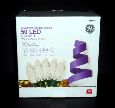 GE Stay Bright Random Sparkle 50 White Diamond-Faceted C-9 LED Lights