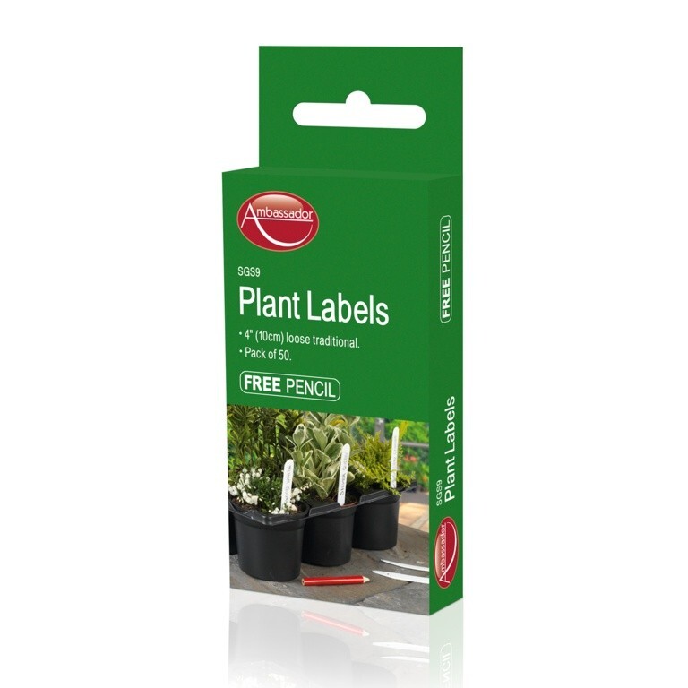 Ambassador- 4"" 10cm White Plastic Plant Labels - 50 Pack With Pencil