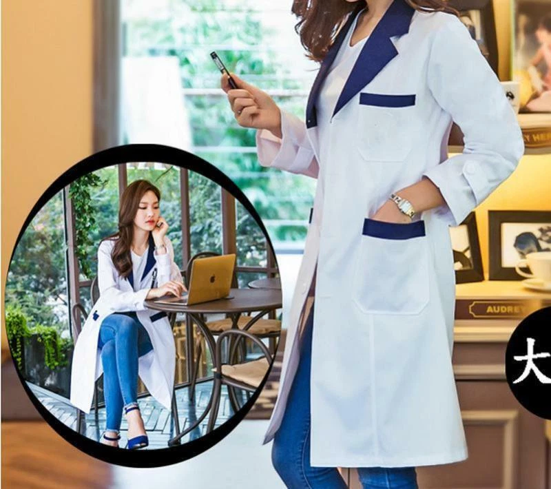Women Nurse Dress Female Doctor Dress Beautician Lab Long Coat Work Clothes - Image 3 of 4