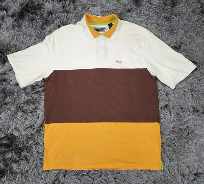 VTG Y2K Enyce Polo Shirt Mens XL Off White Brown Colorblock Rugby Short Sleeve