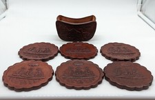 Peruvian Peru Drink Coaster Holder Leather Tooled Set Of 6 Coasters