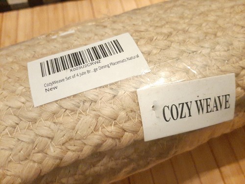 CozyWeave 14X14 SQUARE WOVEN JUTE PLACEMATS ~ SET OF 4 ~ New - Picture 3 of 7