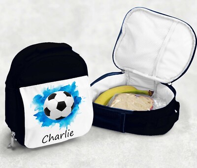 Jungen Fußball Brotzeittasche, blau, Name, personalisierte Kinder Brotdose Schultüten