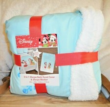 DINEY MICKEY & MINNIE MOUSE CHRISTMAS SHERPA THROW BLANKET & DUVET 64" X 86" NEW