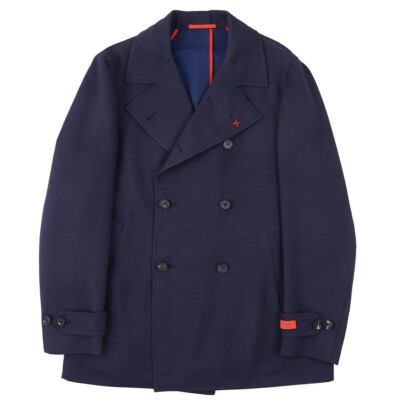 Isaia 'Iconico' Navy Blue Cashmere-Wool Pea Coat L 42R (Eu 52) NWT Pea Coat