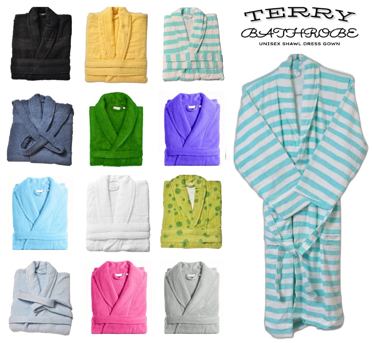 Mens Ladies Bathrobe 100% Cotton Terry Towel Towelling Dressing Gown Robe  S-XL