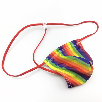 K745 K345 P Mens Mini G-String Thong Adjustable Pouch Rainbow Stripes