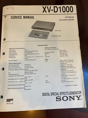 SONY XV-D1000 XVD1000 SPECIAL EFFECTS GENERATOR Service Manual **ORIGINAL**