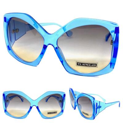 OVERSIZED EXAGGERATED VINTAGE RETRO Style SUN GLASSES Large Huge Big Blue Frame