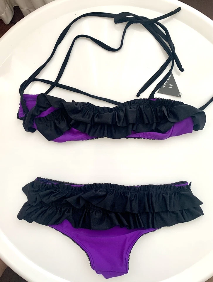 Nuevo con etiquetas Bikini Mandalynn Púrpura Y Negro Volantes Talla M Foto 2 de 4