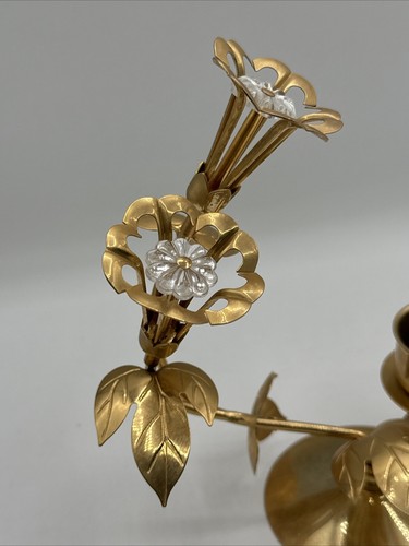 24k Gold Plated Hummingbird Flower Austrian Crystal Tea Light Candle Holder Vtg - Picture 2 of 5