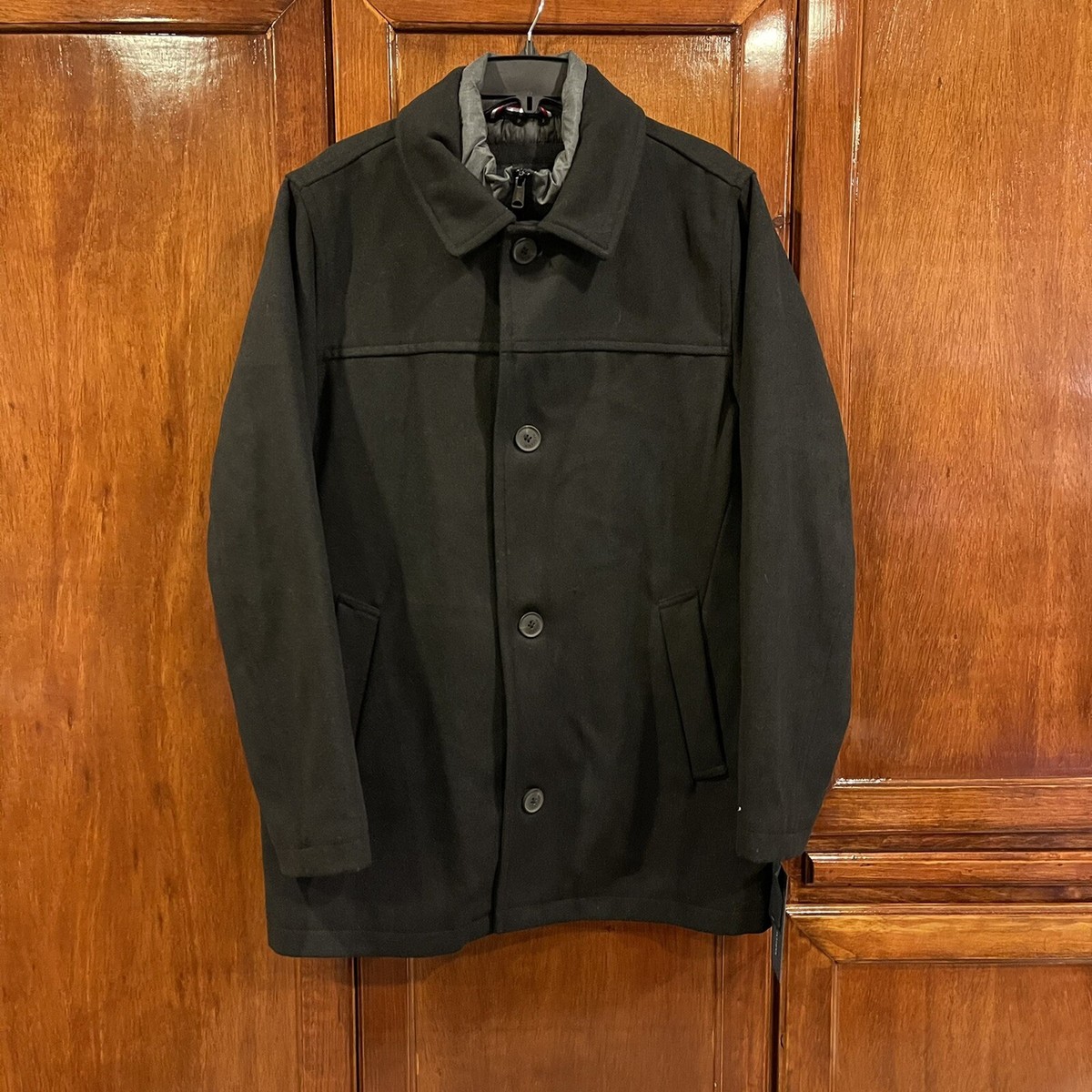 Tommy Hilfiger Men's Wool Melton Walking Coat Small Black