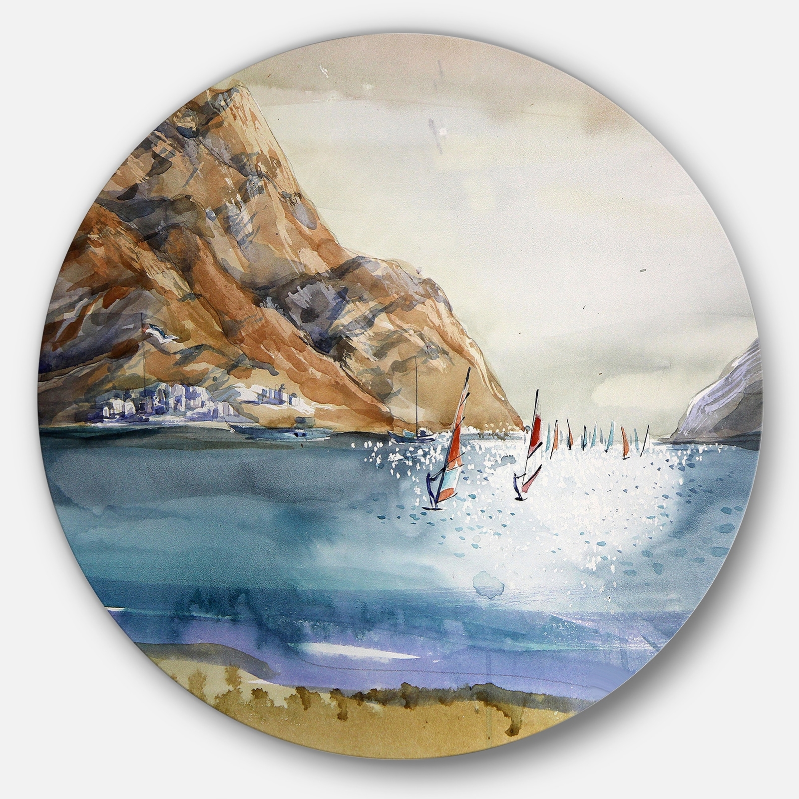 Designart 'Mountains in Sea' Seascape Glossy Large Disk  Small