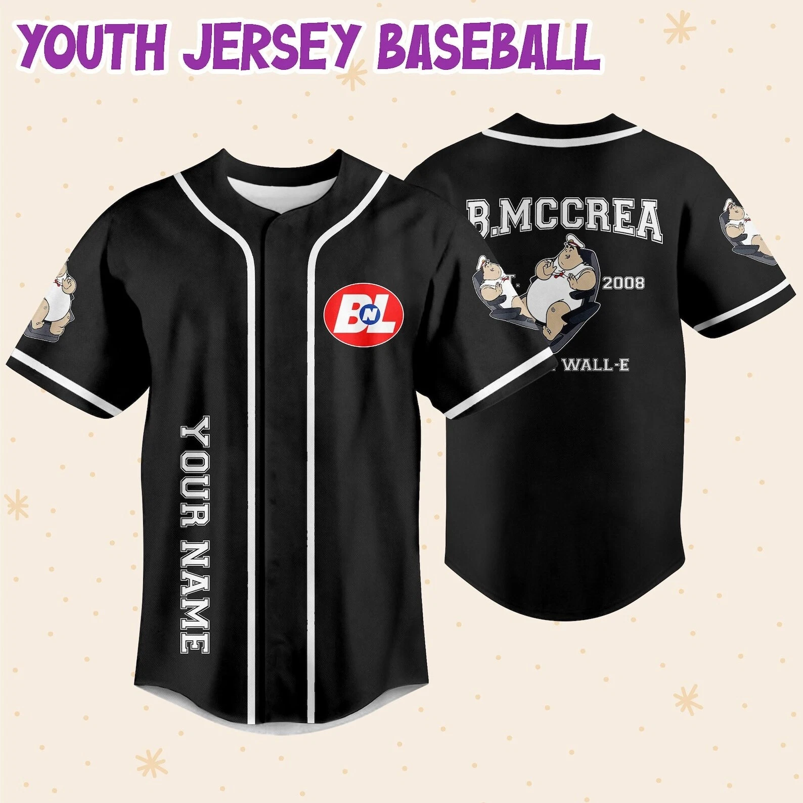 Personalized Disney Pixar WALL-E B.MCCREA Baseball Jersey