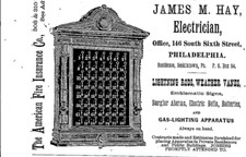 1887 JAMES M HAY ELECTRICIAN LIGHTNING RODS WAETHER VANES PHILADELPHIA PA