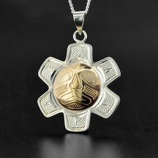Silver and 14k Sun Pendant Northwest Coast Native American Art