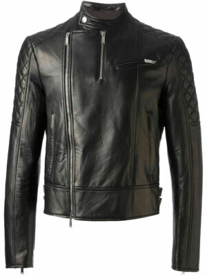 Men Black Casual Wear Leather Jacket Real Lambskin Leather Motorcycle Biker Coat